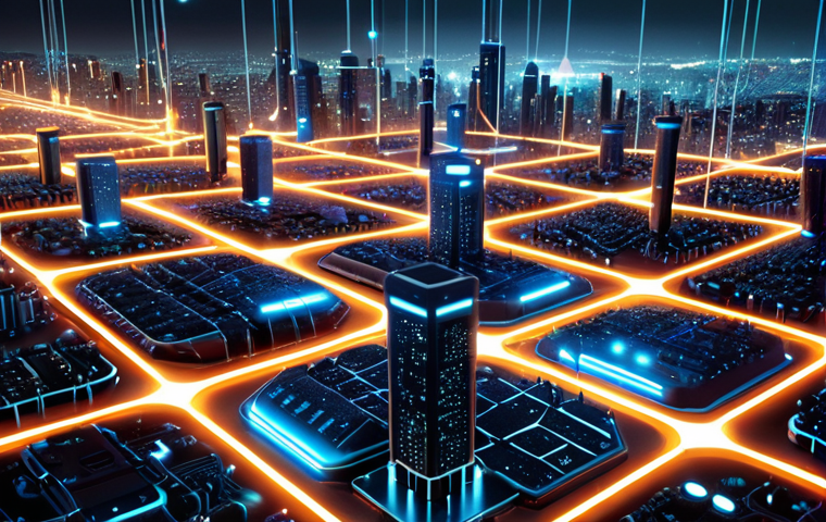 **
A futuristic cityscape with decentralized data storage hubs, glowing nodes interconnected across a network. Illustrate enhanced security and censorship resistance. The style should be modern and sleek, emphasizing technological advancement.
**