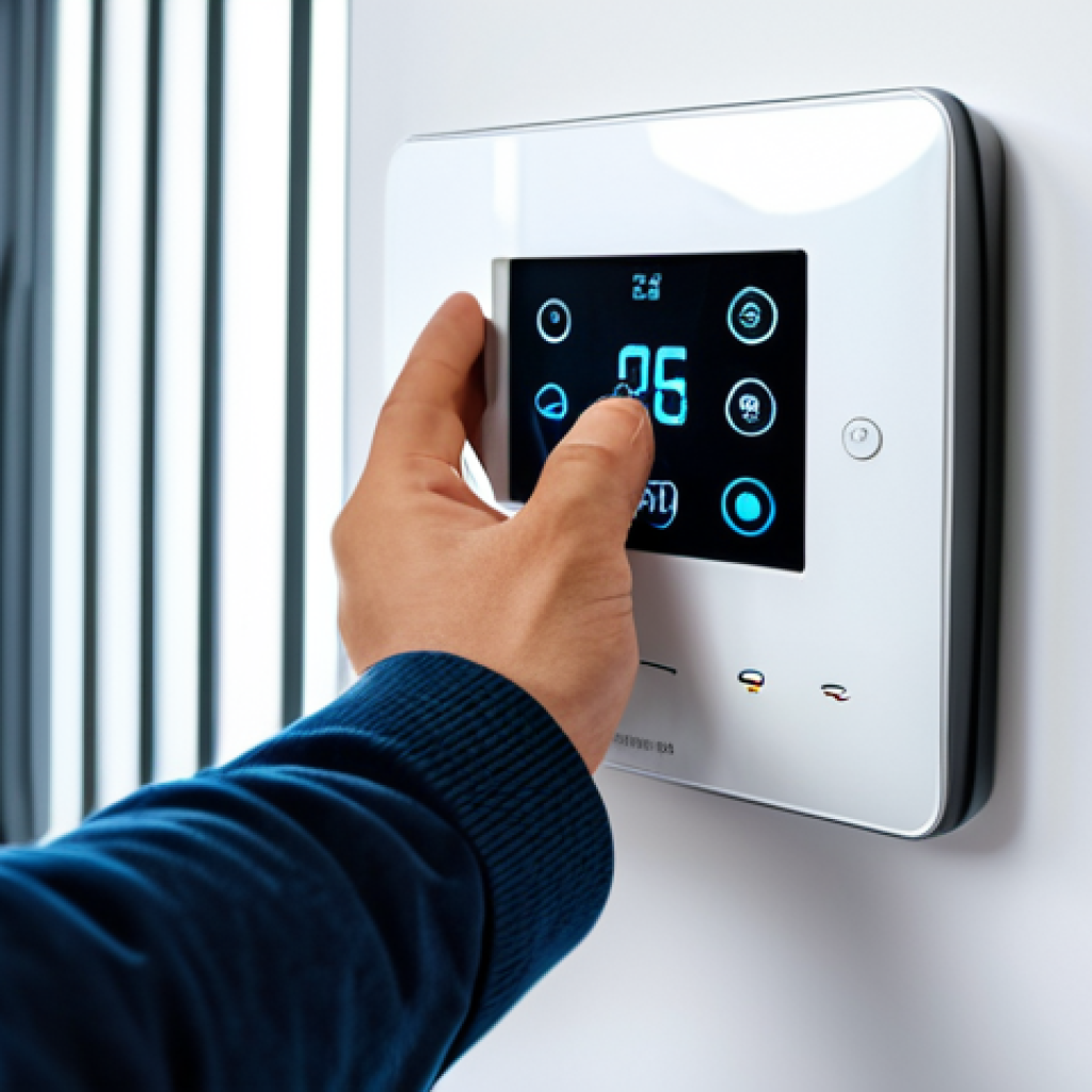 **

A modern smart home interior. A person is adjusting a smart thermostat, with a mesh Wi-Fi router visible in the background. Soft, diffused lighting. Safe for work, appropriate content, fully clothed, professional, perfect anatomy, correct proportions, natural pose, well-formed hands, proper finger count, natural body proportions.

**