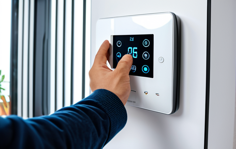 **

A modern smart home interior. A person is adjusting a smart thermostat, with a mesh Wi-Fi router visible in the background. Soft, diffused lighting. Safe for work, appropriate content, fully clothed, professional, perfect anatomy, correct proportions, natural pose, well-formed hands, proper finger count, natural body proportions.

**