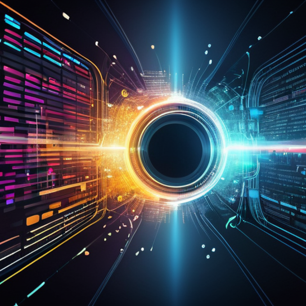 데이터 전송 최적화 기법 - The Magic of Data Compression**
Visualize a futuristic, abstract scene depicting the "magic" of data...