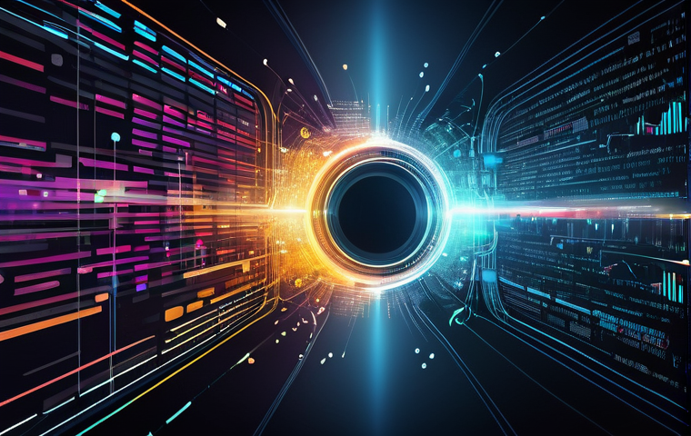 데이터 전송 최적화 기법 - The Magic of Data Compression**
Visualize a futuristic, abstract scene depicting the "magic" of data...