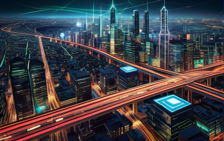 데이터 전송 최적화 기법 - Quantum-Secured AI Data Center**
An imposing, architecturally advanced AI data center is showcased u...