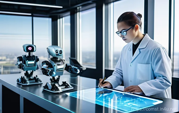 로보틱스 및 제어 시스템 - A clean, contemporary hospital corridor during daylight hours. A friendly-looking, white service rob...