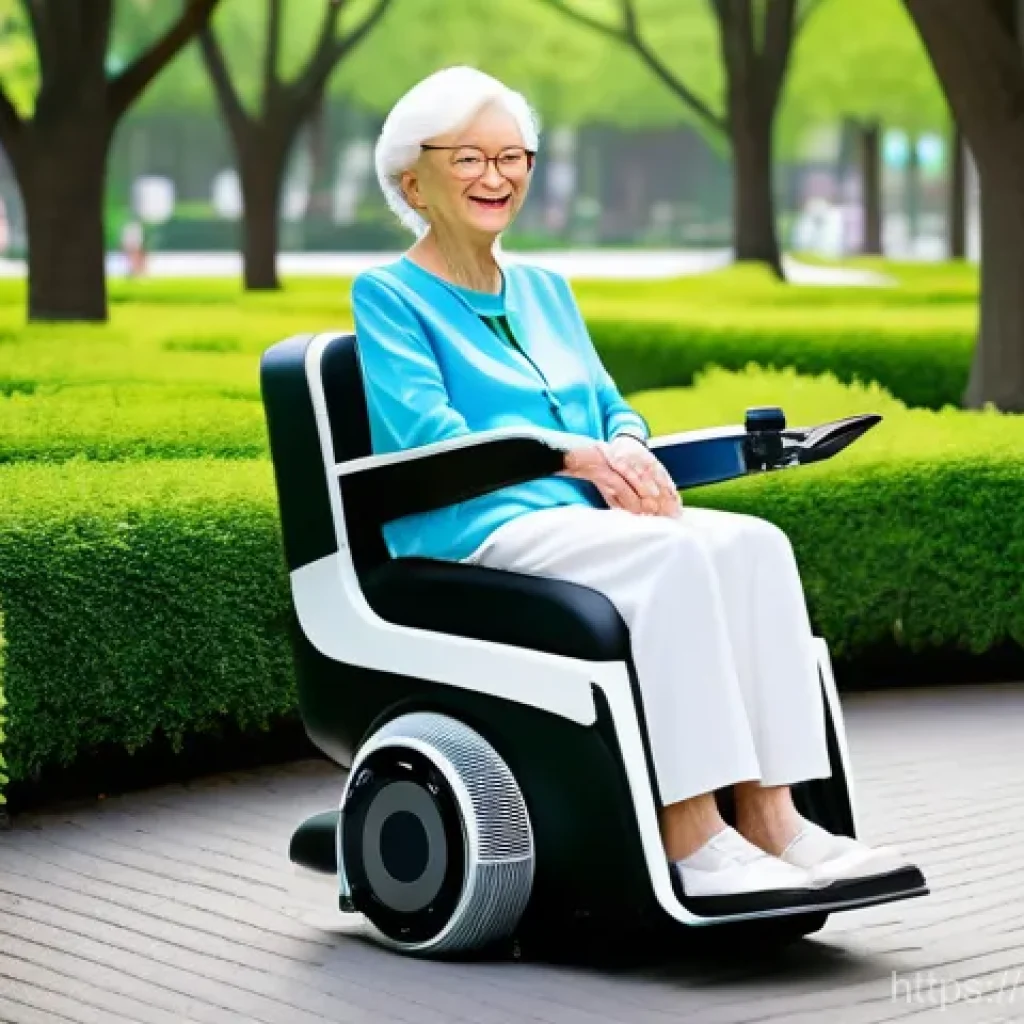 스마트 시스템 설계 - **Prompt 1: Smart Robot Chair for Seniors**
    An elderly woman, with a joyful and independent expr...
