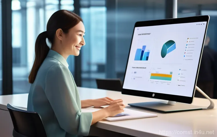 언어 모델 개발 - **Prompt:** A bright, futuristic LG Uplus office environment. A professional female employee in her ...